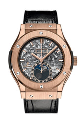 Hublot Classic Fusion Hand Wind Skeleton Dial Black Leather Mens Watch 517.ox.0180.lr